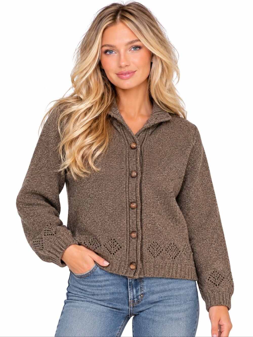 L.L.Bean Vintage Made in Scotland Wool Silk Cardigan Sweater Brown Small